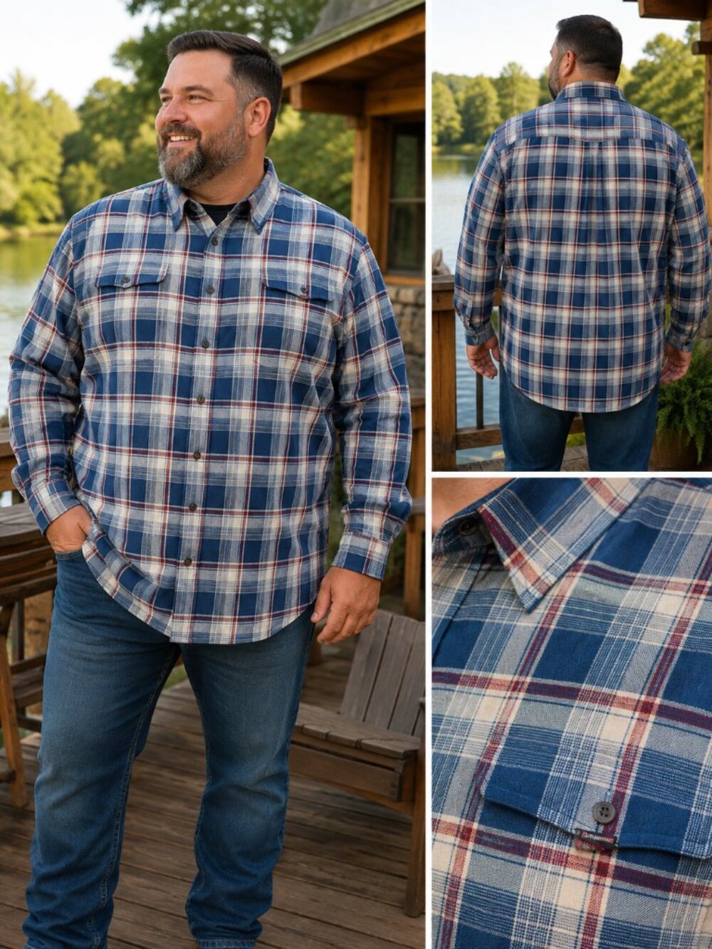 Swiss Tech Men’s 3XL Blue Red Plaid Long Sleeve Button Down Shirt